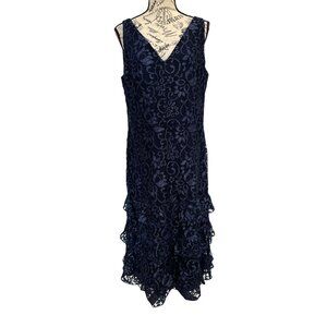 Lauren Ralph Lauren, Multi Tiered lace Midi dress, Navy Blue, Size 14